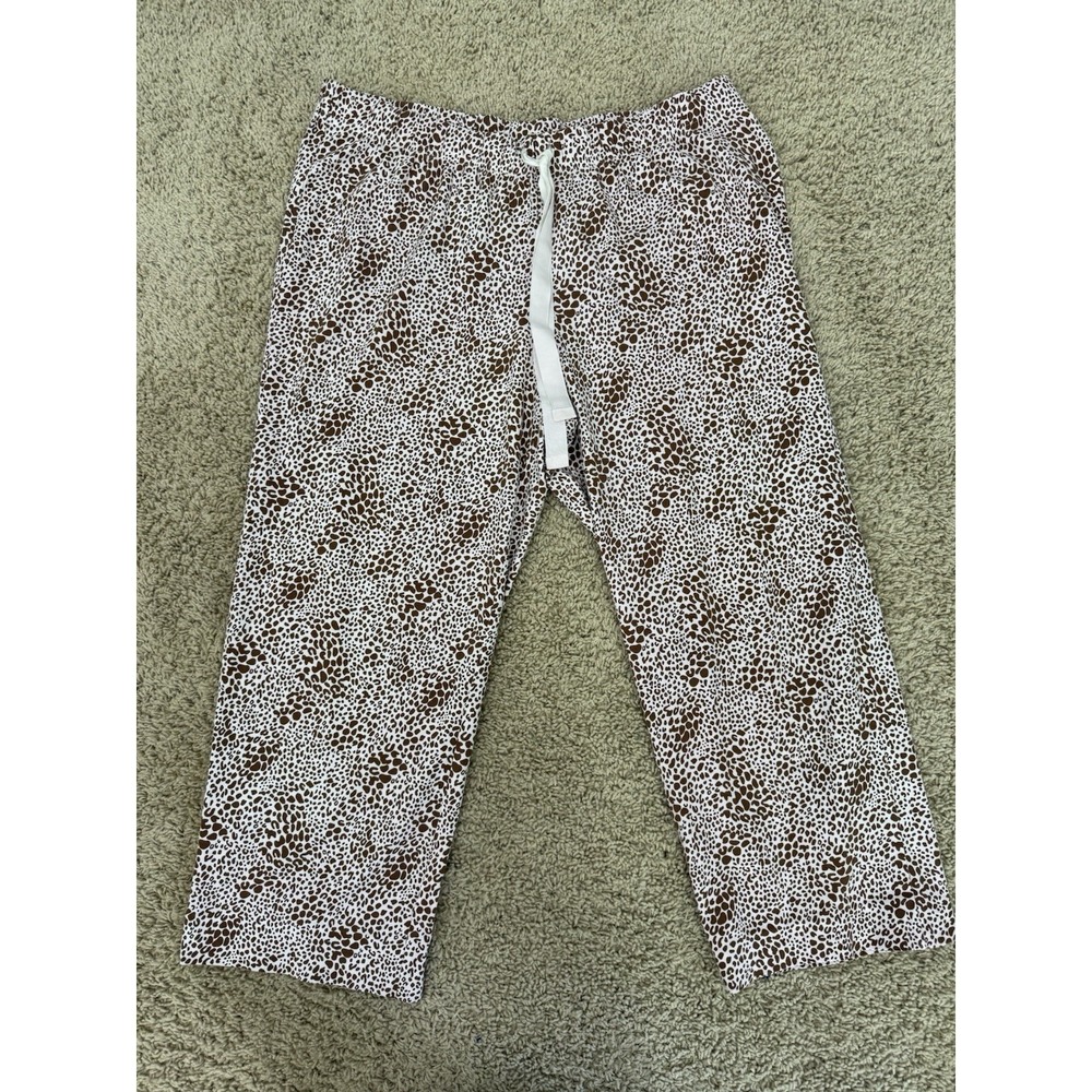 LANDS END Womens 2 PC Cheetah PAJAMAS Set MP Knit Top Pants Brown Animal Print - Picture 7 of 12